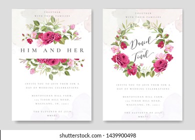 beautiful wedding invitation template with roses in colourful background