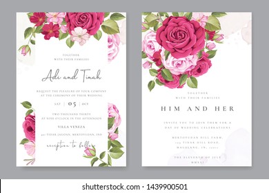 beautiful wedding invitation template with roses in colourful background