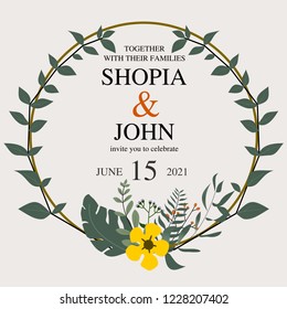 Beautiful Wedding Invitation. Vector natural, botanical, elegant template. Wedding floral watercolor style, invitation, save the date card design with forest greenery herbs, leaves.