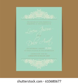 Beautiful Wedding Invitation with vintage floral elements. Size: 5" x 7".