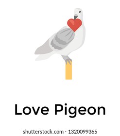 Beautiful wedding pigeon flat vector icon, love pigeon 