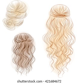 Beautiful wedding prom hairstyles vector. Isolated vector line art.