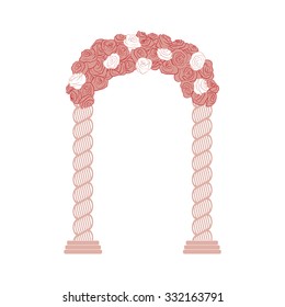 Beautiful wedding romantic arc door of gentle curl pink and white roses. Element for your wedding designs, wedding business projects, logo, and other your projects