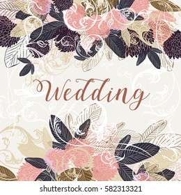 Beautiful wedding save the date card with flowers in pastel colors
