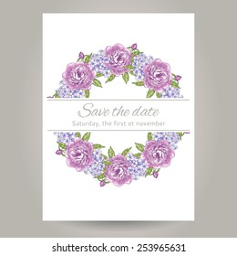 Beautiful wedding set with  flowers. Vector illustration.