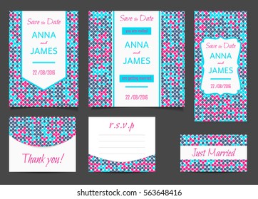 Beautiful wedding set of printed materials with a abstract design. Wedding invitation card, save the date cards, R.S.V.P. and thank you card.