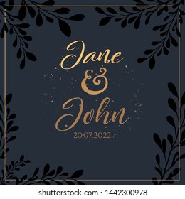 Beautiful wedding template on dark background with gold brnaches vector