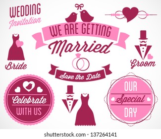 Beautiful Wedding Vector Badges And Labels In Vintage Style