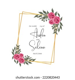 beautiful weeding invitation card design with rose and leaves