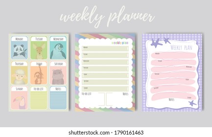 Beautiful weeklies, diaries and notes. Weekly background for daily plans, notes. Organizer and schedule with notes. Vector illustration
