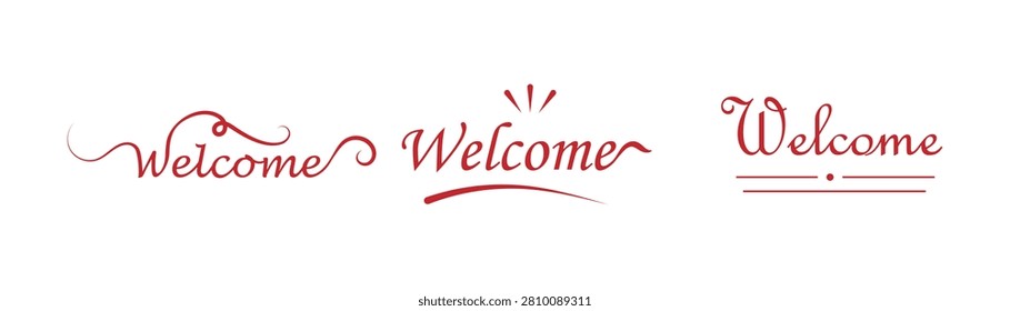 Beautiful Welcome Script Lettering Collection with Elegant Calligraphy Typography for Home Decor, Business Signage and Greeting red Design Vector Illustration EPS 10