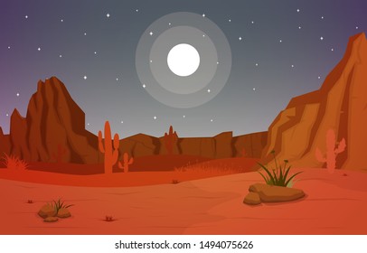 Beautiful Western Desert Landscape with Sky Rock Cliff Mountain Vector Illustration