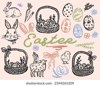 Beautiful Whimsical Cute Easter Vector Collection 
