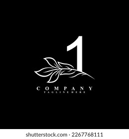 schönes weißes 1 Logo-Design mit luxuriöser Blume. Anfangsbuchstaben 1 Monogramm. florales Logo. geeignet für Logos von Schönheit, Spa, Salon, Boutique, Unternehmen, Business, Hotel, Marke usw.