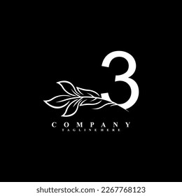 beautiful white 3 logo design with luxury flower. Initial 3 monogram symbol. flourish logo. suitable for logos of beauty, spa,salon,boutique,company,business,hotel,brand,etc