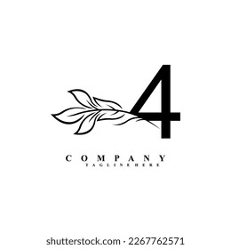 bonito diseño de logotipo blanco 4 con flor de lujo. Símbolo inicial de 4 monograma. logotipo floreciente. adecuado para logotipos de belleza, spa, salón, boutique, empresa, negocios, hotel, marca, etc
