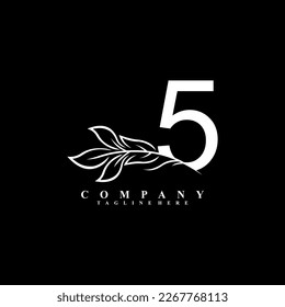 beautiful white 5 logo design with luxury flower. Initial 5 monogram symbol. flourish logo. suitable for logos of beauty, spa,salon,boutique,company,business,hotel,brand,etc