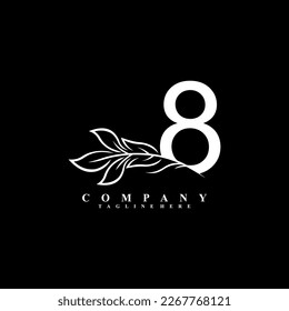 bonito diseño de logotipo blanco 8 con flor de lujo. Símbolo inicial de 8 monogramas. logotipo floreciente. adecuado para logotipos de belleza, spa, salón, boutique, empresa, negocios, hotel, marca, etc