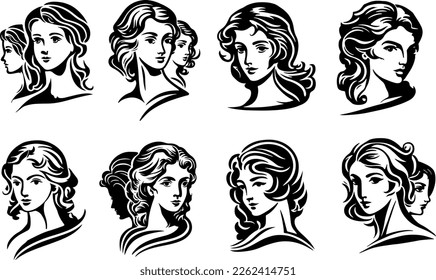 Beautiful white and black female women logo pack brand icon wordmark illustrations