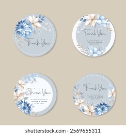 beautiful white blue floral wreath label collection