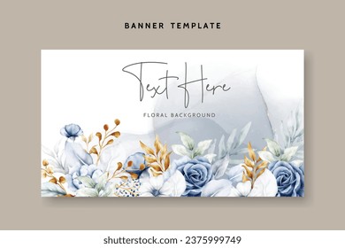beautiful white blue and gold floral background template