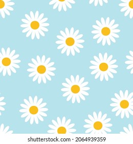 
Beautiful white chamomile vector flower on blue seamless background