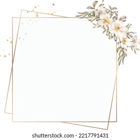 beautiful white circle flower frame with green leave for wedding invitation
