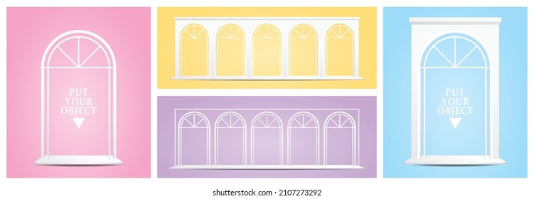 beautiful white classic style arch backdrop stage 3d illustration vector collection