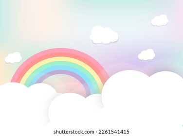 Beautiful white Clouds shape on pastel sky background. and concept of banner design for kids and family, a Paper cut style design