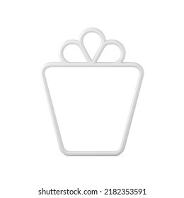 Beautiful white contour border gift box with bow shape glossy design 3d template realistic vector illustration. Elegant package congratulations traditional winter holiday decorative mockup isolated