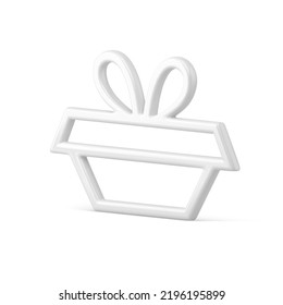 Beautiful white contoured cardboard present storage with box shape Christmas decor 3d realistic vector illustration. Metallic outline form gift box for holiday congratulations isometric silhouette