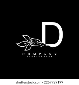 beautiful white D logo design with luxury flower. Initial D monogram symbol. flourish logo. suitable for logos of beauty, spa,salon,boutique,company,business,hotel,brand,etc