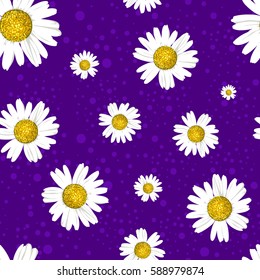 Beautiful white daisies on a bright background. Vector seamless pattern