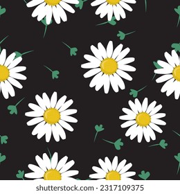 Beautiful white daisy, vector illustration, seamless pattern