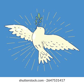 A Beautiful White Dove Holding an Olive Branch, Representing Symbols of Peace and Hope