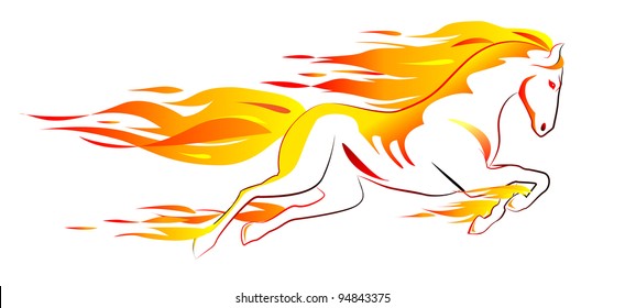 Beautiful white fiery horse isolated on white