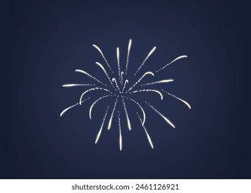Beautiful White Fireworks Exploding In A Radiant Pattern Against A Dark Blue Sky Background, Symbolizing Celebration