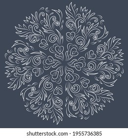 Beautiful white floral patterns, mandala of flowers, beautiful ornament, unusual background
