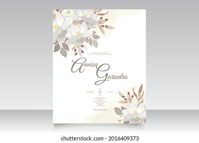  Beautiful white floral wedding invitation card template Premium Vector