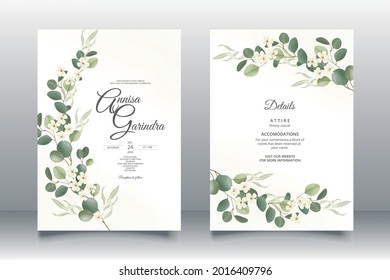  Beautiful white floral wedding invitation card template Premium Vector