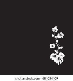 beautiful white flower pattern, on a black background