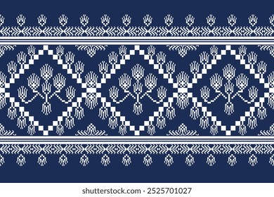 Beautiful white flower seamless pixel pattern on navy blue background. Suitable for decorating wallpaper or fabric.