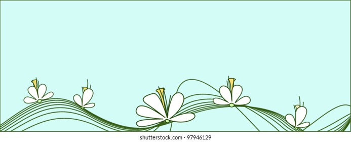 Beautiful white flowers against a background of light green ornament