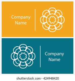 Beautiful white gentle linear circular logo. Logotype for antique boutique, sweets. Company mark, emblem, element. Simple mandala. Business, invitations. Kaleidoscope bud. Abstract decorative flower.