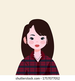 Beautiful White Girl With Plaid Shirt Vector Illustration. Cute Asian Girl Illustration. Stylish Girl Illustration.