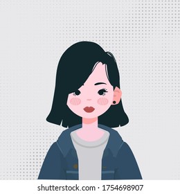 Beautiful White Girl Vector Illustration. Cute Asian Girl Illustration. Stylish Girl Illustration.