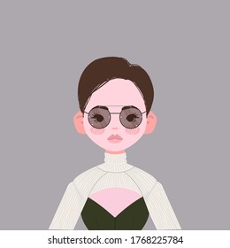 Beautiful White Girl Vector Illustration. Cute Asian With Short Hair Girl Illustration. Stylish Girl Illustration.