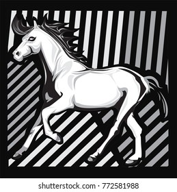 Beautiful white horse with white and gray lines Background vector Illustration