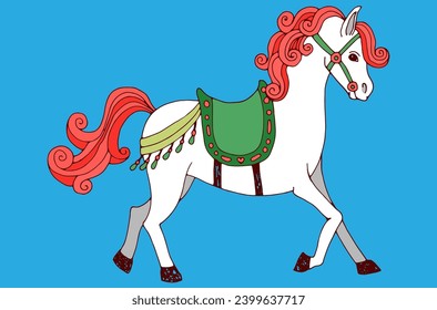 beautiful white horse with saddle