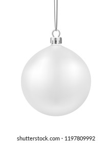 Beautiful white isolated round Christmas ball. Christmas and New Year decoration. Vector background.